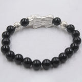 S925 Silver Pixiu Agate Bead Bracelet 8mm Luck Jewelry 6.5-7.5inchL