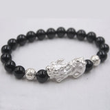 S925 Silver Pixiu Agate Bead Bracelet 8mm Luck Jewelry 6.5-7.5inchL