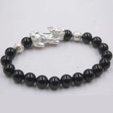 S925 Silver Pixiu Agate Bead Bracelet 8mm Luck Jewelry 6.5-7.5inchL