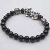S925 Silver Pixiu Agate Bead Bracelet 8mm Luck Jewelry 6.5-7.5inchL