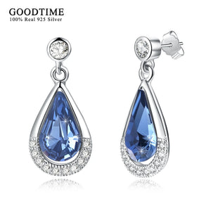 S925 Silver Water Drop Crystal Dangle Earrings Fine Jewelry