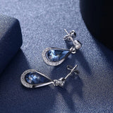 S925 Silver Water Drop Crystal Dangle Earrings Fine Jewelry