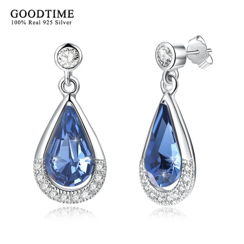 S925 Silver Water Drop Crystal Dangle Earrings Fine Jewelry