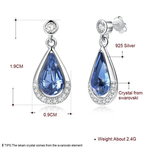 S925 Silver Water Drop Crystal Dangle Earrings Fine Jewelry