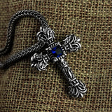 S925 Silver Flame Cross Pendant Necklace Retro Thai Style