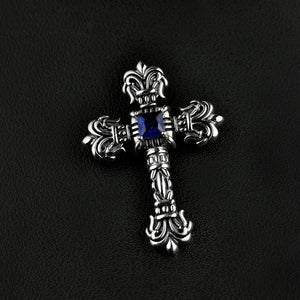 S925 Silver Flame Cross Pendant Necklace Retro Thai Style