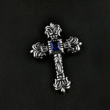 S925 Silver Flame Cross Pendant Necklace Retro Thai Style