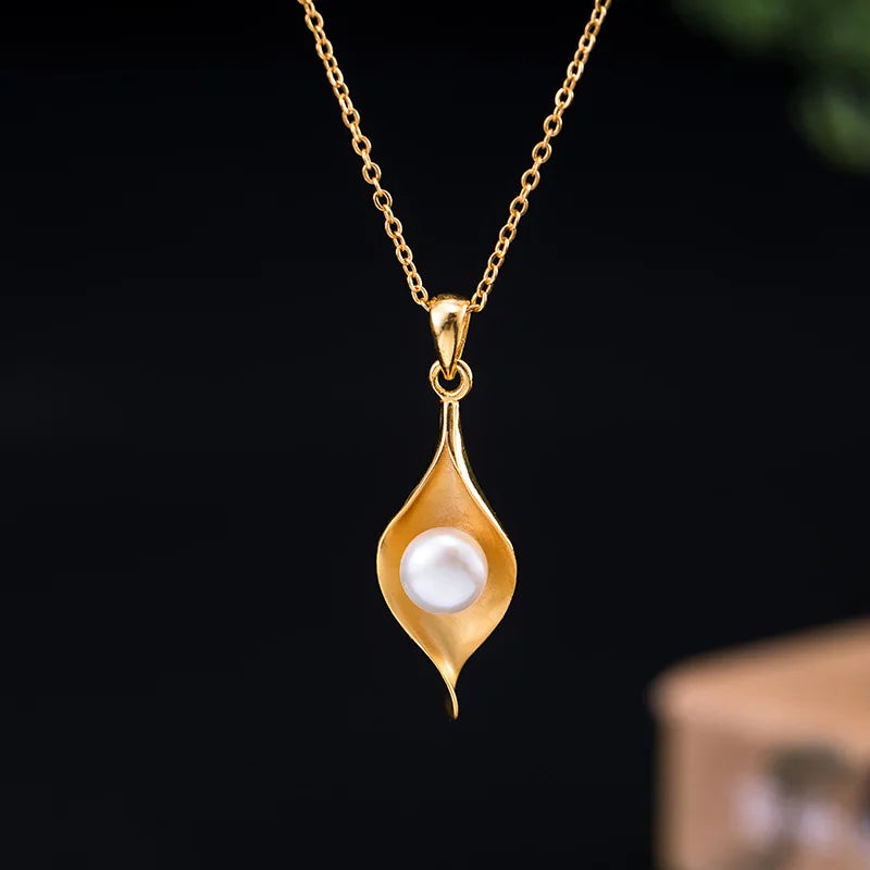 S925 Sterling Silver Freshwater Pearl Pendant Necklace - Anniversary Gift