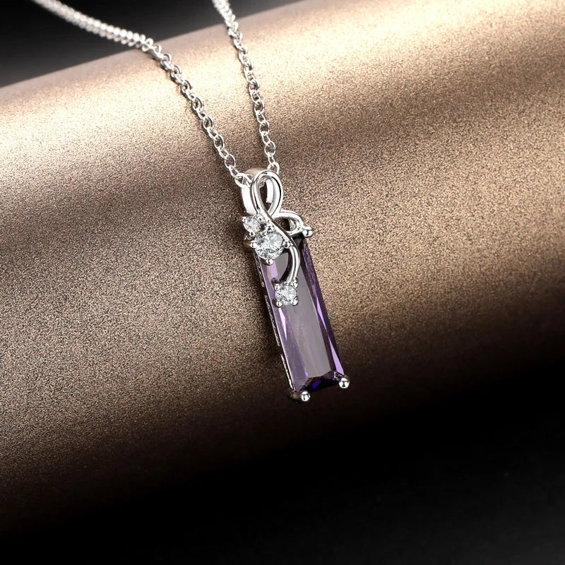 Sterling Silver Necklace Pendant Purple Amethyst Jewelry