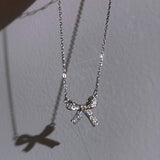 S925 Sterling Silver Bowknot Choker Necklace with Crystal Pendant
