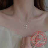 S925 Sterling Silver Bowknot Choker Necklace with Crystal Pendant