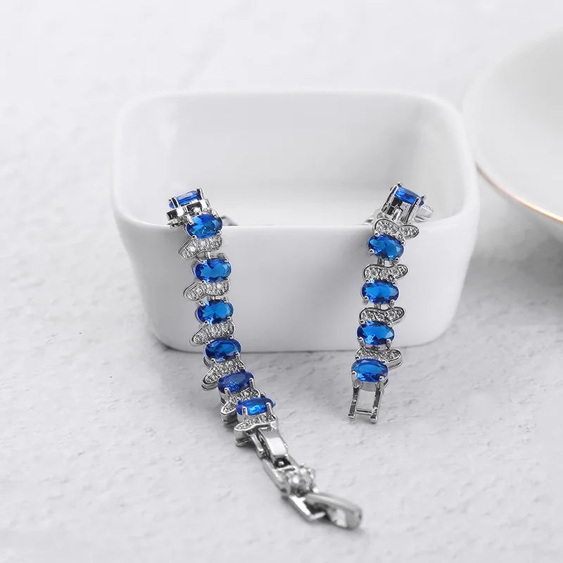 S925 Sterling Silver Bracelet Natural Sapphire Gemstone 925 Jewelry Charm