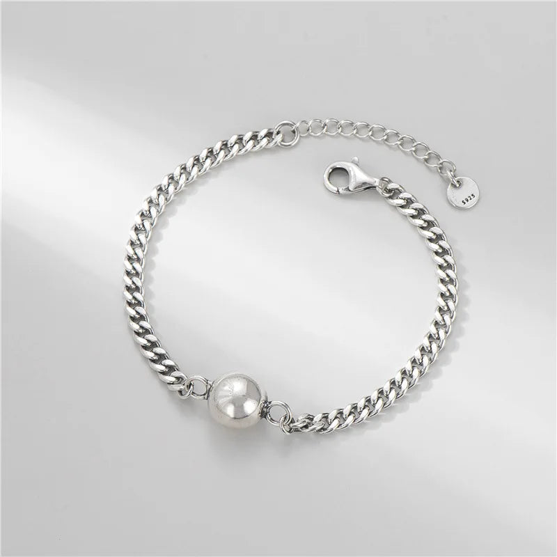 S925 Sterling Silver Chain Bracelet Women Beads Jewelry Lobster Clasp