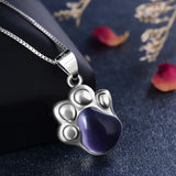 S925 Sterling Silver Crystal Dog Footprint Pendant