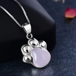 S925 Sterling Silver Crystal Dog Footprint Pendant