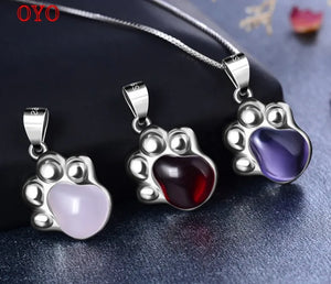 S925 Sterling Silver Crystal Dog Footprint Pendant