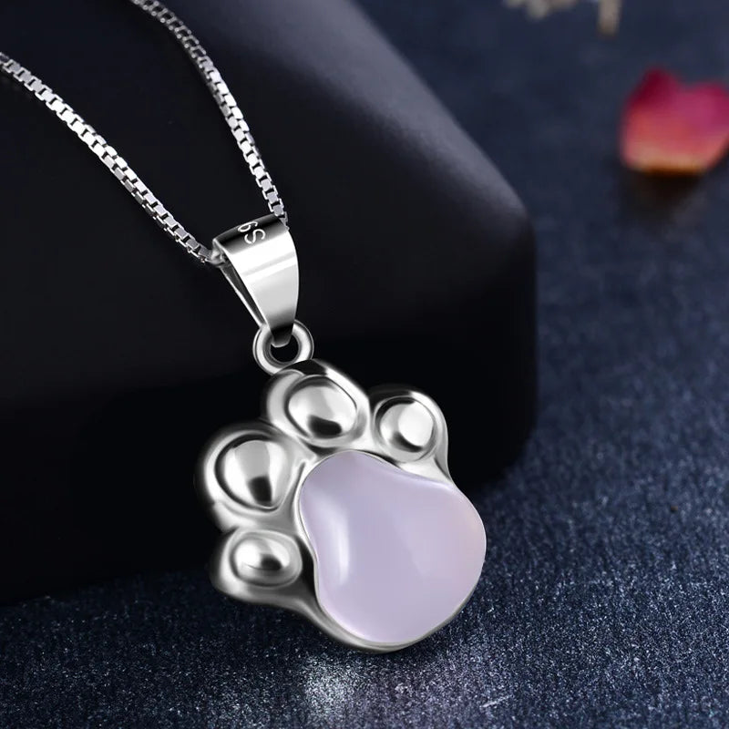 S925 Sterling Silver Crystal Dog Footprint Pendant