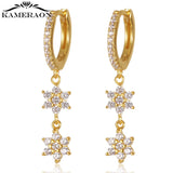 Sterling Silver Double Snowflake Hoop Earrings with CZ Fine Jewelry