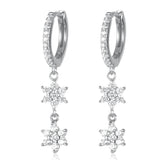 Sterling Silver Double Snowflake Hoop Earrings with CZ Fine Jewelry
