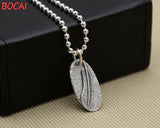 S925 Sterling Silver Feather Carving Tag Pendant