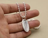 S925 Sterling Silver Feather Carving Tag Pendant