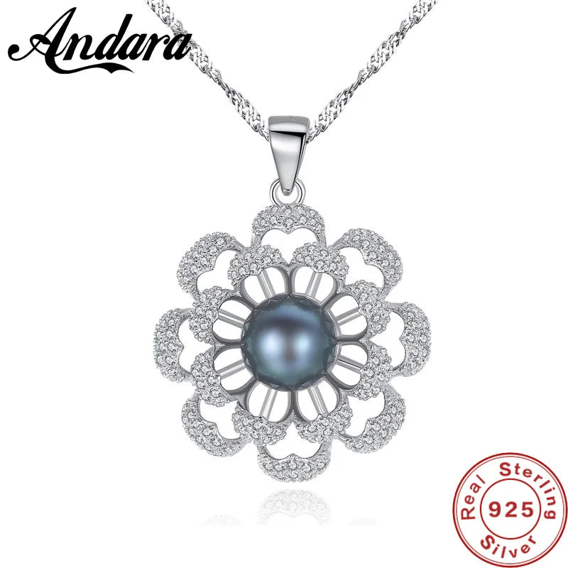 S925 Sterling Silver Flower & Pearl Necklace for Women