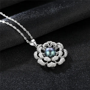 S925 Sterling Silver Flower & Pearl Necklace for Women