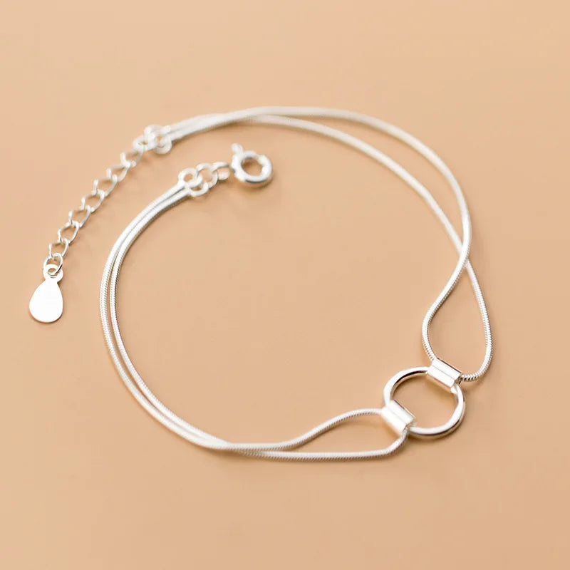 S925 Silver Women's Rose Bracelet Snake Chain Jewelry