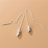 Real S925 Sterling Silver Long Ear Line Peanut Earrings