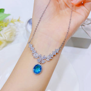 S925 Sterling Silver Origin Sapphire Necklace Pendant Geometric CN(Origin)