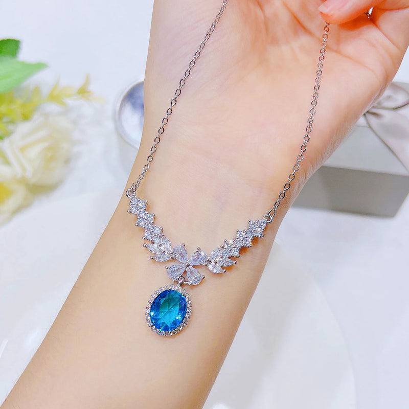 S925 Sterling Silver Origin Sapphire Necklace Pendant Geometric CN(Origin)