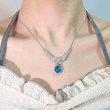 S925 Sterling Silver Origin Sapphire Necklace Pendant Geometric CN(Origin)