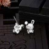 S925 Silver Zodiac Stud Earrings, Cartoon Design, Gift