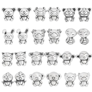 S925 Silver Zodiac Stud Earrings, Cartoon Design, Gift