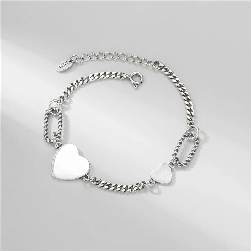 S925 Sterling Silver Heart Bracelet for Women Charm Bracelets Jewelry