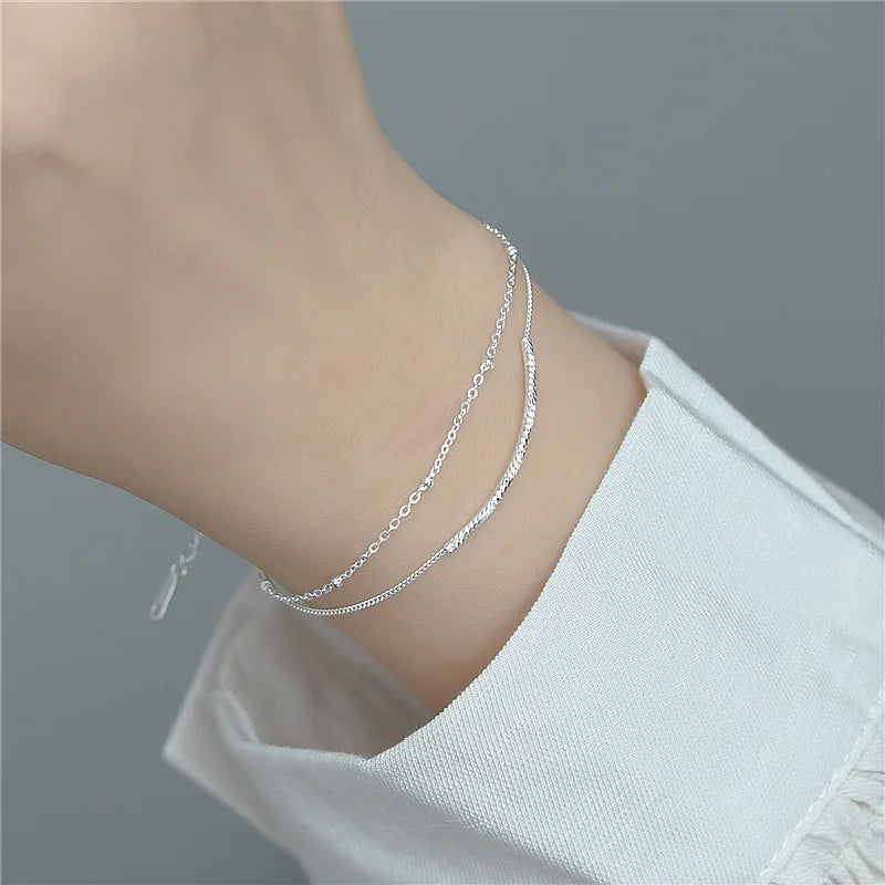 S925 Sterling Silver Sparkling Bracelet Double Layered Strap Banquet Jewelry