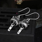 Fortunate Cat Dangle Earrings S925 Sterling Silver 26x12.5mm