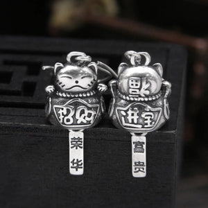 Fortunate Cat Dangle Earrings S925 Sterling Silver 26x12.5mm
