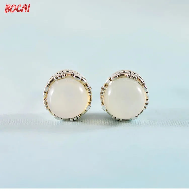 S925 Silver Ethnic Lace Chalcedony Earrings