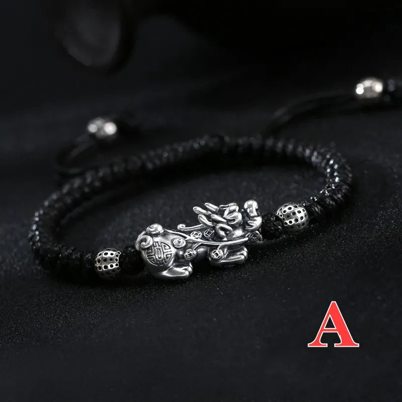 Real S999 Silver Hand-woven 3D Hard Silver Retro Ethnic Style Bracelets