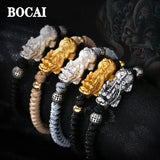 Real S999 Silver Hand-woven 3D Hard Silver Retro Ethnic Style Bracelets