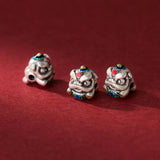 3D Hard Silver Enamel Lucky Lion Spacer Beads for DIY Jewelry Making
