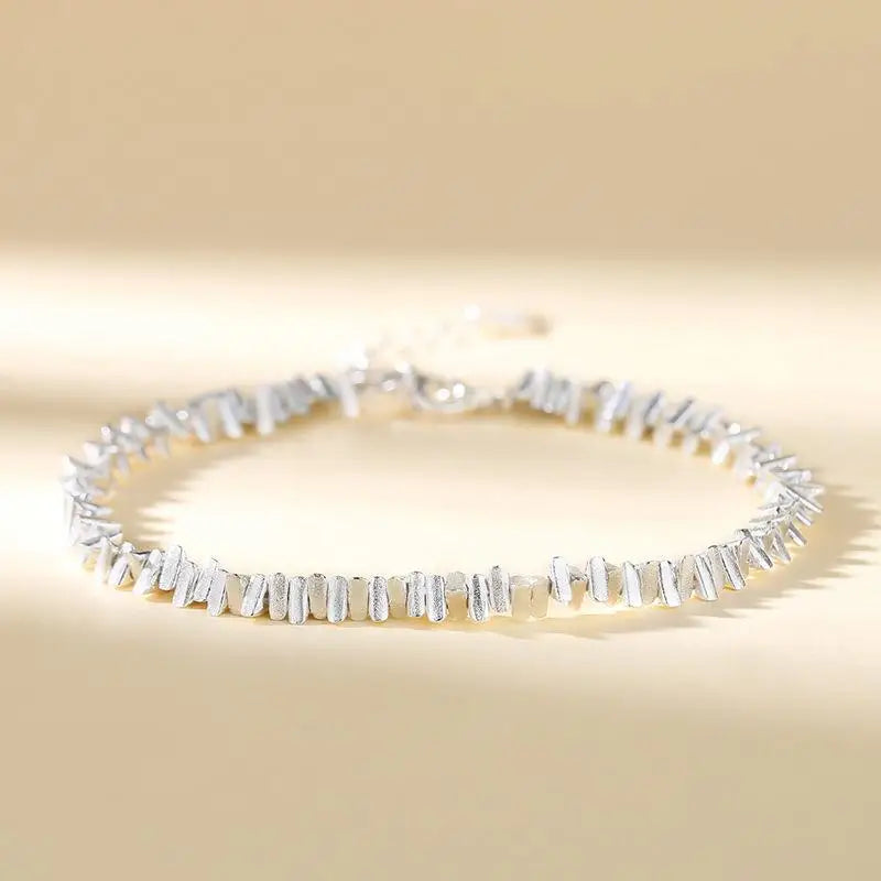 S999 Sterling Silver Crushed Stone Chain Bracelet For Women