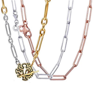 Sterling Silver Enamel Line People Cable Chain Necklace