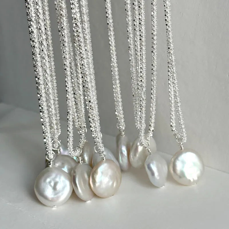 925 Silver Necklace Baroque Pearl Pendant Jewelry