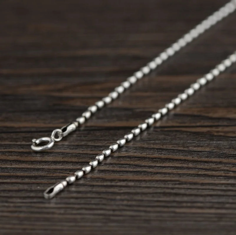 Retro Beads Chain Necklace Woman S925 Sterling Silver Classical Round Necklace