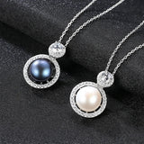 Silver 925 Chain Necklace Freshwater Pearl Pendant Wedding Jewelry