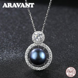 Silver 925 Chain Necklace Freshwater Pearl Pendant Wedding Jewelry