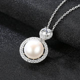 Silver 925 Chain Necklace Freshwater Pearl Pendant Wedding Jewelry