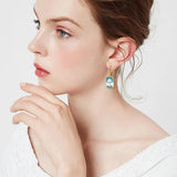 Silver 925 Women's Aquamarine Earrings Plated Fine Jewelry